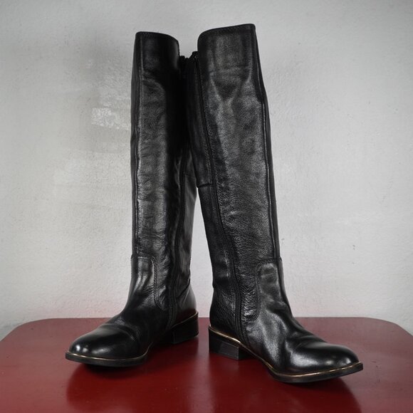 Women's Aldo Black Leather Knee High Low Heel Long Fashion Riding Boots 6 - Picture 4 of 10